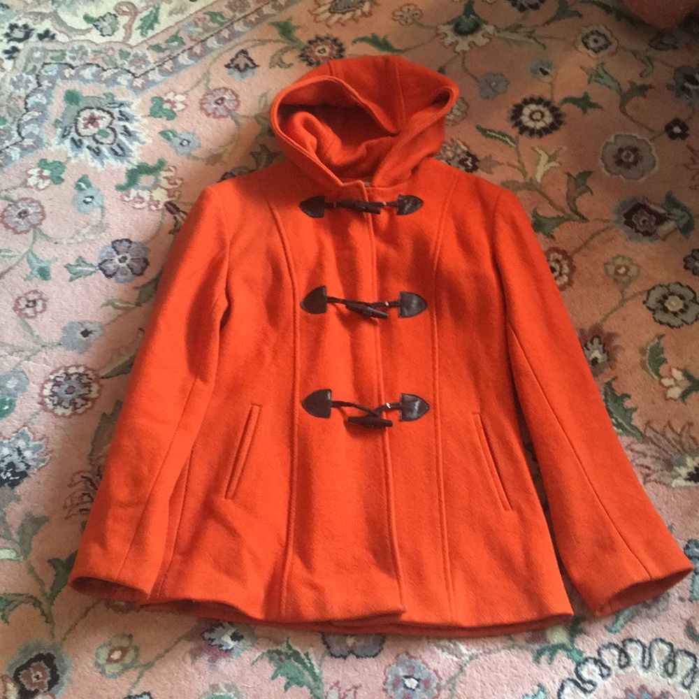 Orange felt pea coat sz small very unique!